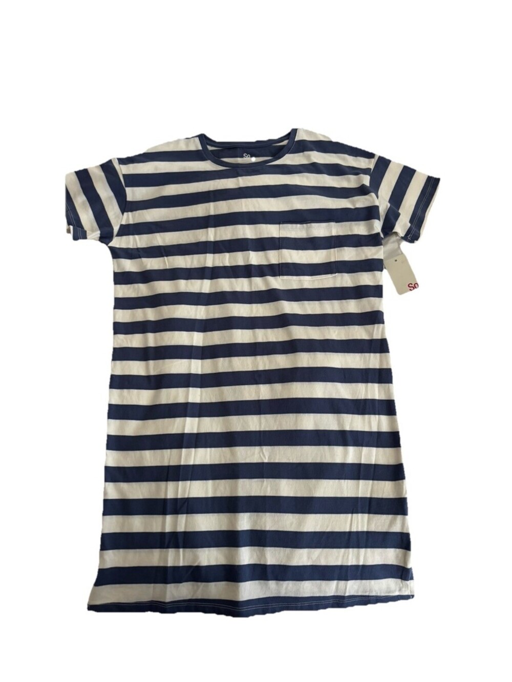 SO T-Shirt Dress Navy Blue / White Striped Size Medium NWT
